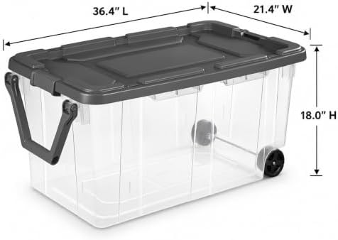 160 Quart Wheeled Storage Bin with Latch Lid, Gray - Image 2