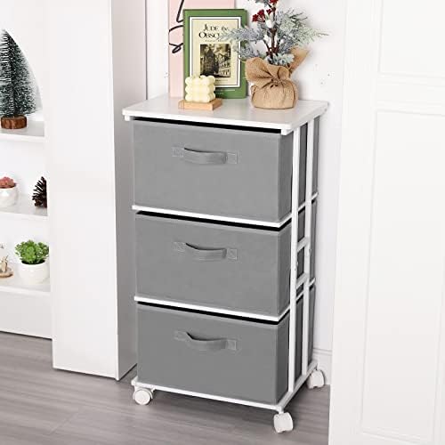 MAX Houser Dresser Tower with 3 Drawers,Fabric Dresser Drawer Organizer Unit,Dresser Chest with Wood Top,Vertical Storage Dresser,Small Dresser for Bedroom,Office-Dark Grey - Image 6
