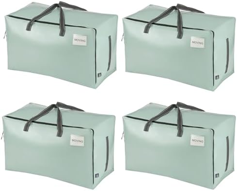 VENO 4 Pack Extra Large Heavy Duty Moving Bags with Wide Opening & Reinforced Handles, Reusable Storage Tote Bags with Strong Zippers for Clothes, College Dorm Essentials & Moving Supplies by Veno