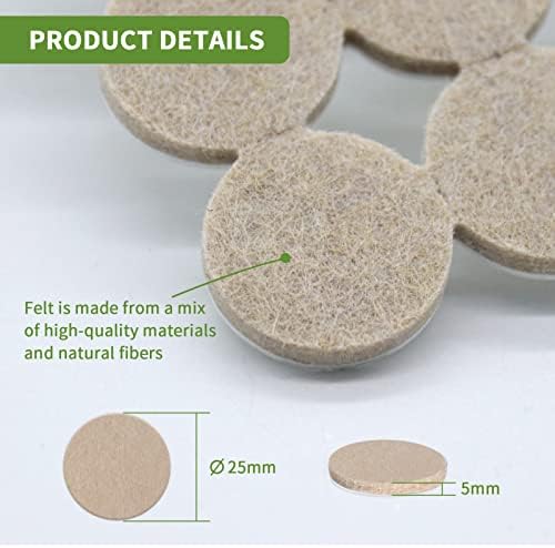 Felt Furniture Pads for Hardwood Floors 96 PCS, 1" Round, Beige - Image 3