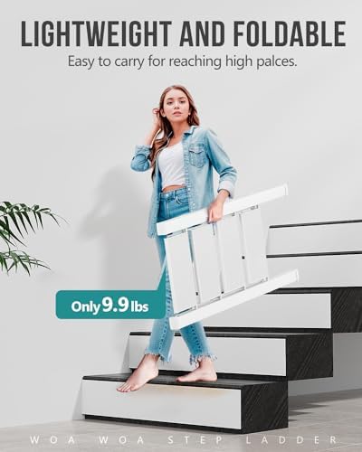 WOA WOA 4 Step Ladder, Foldable Step Stool, 300lbs Load, White - Image 2