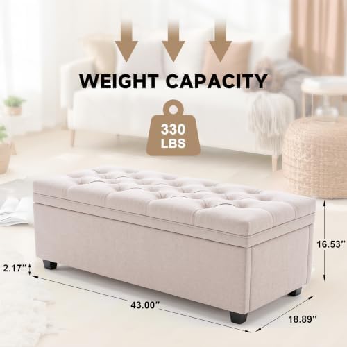 Mangodan 43 Inch Storage Ottoman, Tufted Ottoman with Storage - Image 2
