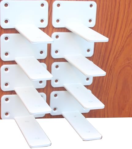8 Pack - 6 inch White Hidden L Shelf Bracket (1/5 Inch Thicked) Iron Floating Shelf Brackets Rustic Industrial Metal Brackets for Shelf Support by MHMYDZ