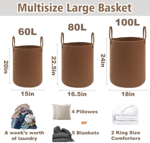 JMvicyroam 80L Cotton Rope Laundry Basket Hamper, Golden Jute - Image 2