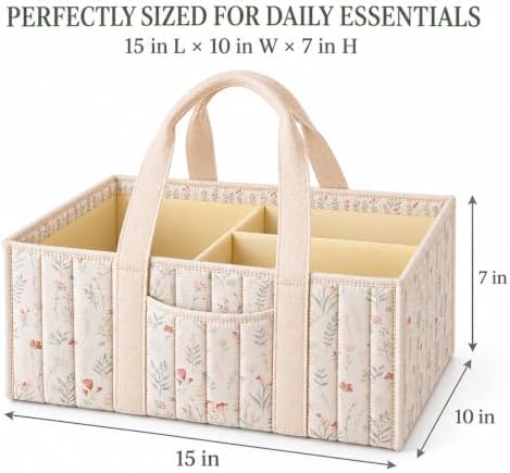 Floral Diaper Caddy Organizer, Baby Essentials Storage Basket - Image 3