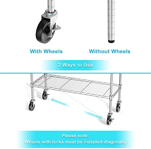 Auslar 4-Shelf Storage Shelves with Casters Heavy Duty 4 Tiers Rolling Cart Utility Racks Adjustable Wire Metal Shelving, Chrome - Image 3