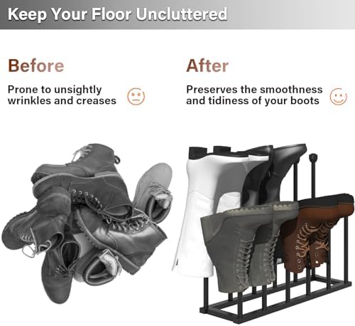 22.5 Inches Free Standing Shoe Racks, Tall Black Metal Boot Rack Organizer for 6 Pairs, Knee-High Boot Storage Shelf for Closet, Bedroom, Entryway, Hallway, Black - Image 3