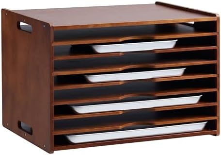 8-Tier Baking Sheet Organizer for Cabinet, 17 x 12 x 14 in Wooden Tray Divider Rack, Bamboo Cutting Board, Pan, Tray and Cookie Sheet Organizer for Kitchen Storage by Goodleben