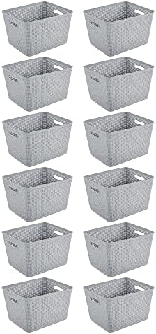 Sterilite Tall Basket, Woven Plastic Storage Organizer Bin, Cement, 12-Pack by Sterilite