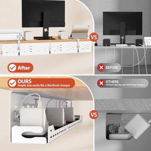 Univivi Under Desk Cable Management Tray, Cable Management, 48 inch, White - Image 3
