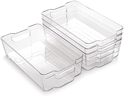 BINO | Stackable Storage Bins, X-Large - 4 Pack | THE STACKER COLLECTION | Clear Plastic Storage Bins | Organization Containers for Pantry & Fridge | Multi-Use Organizer Bin | BPA-Free by BINO