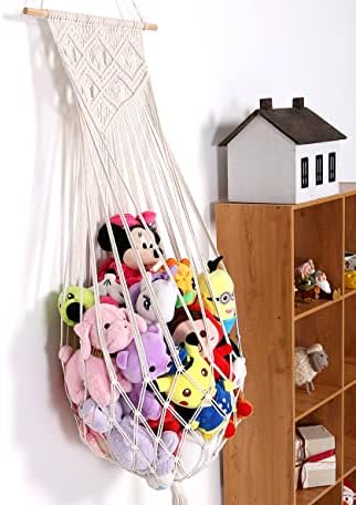 Stuffed Animal Hammock Wall Hanging Net for Stuffed Animal Storage Plush Toy Holder Macrame Toy Display for Boho Kidroom Decor Nursery Organizer (Cream) - Image 3