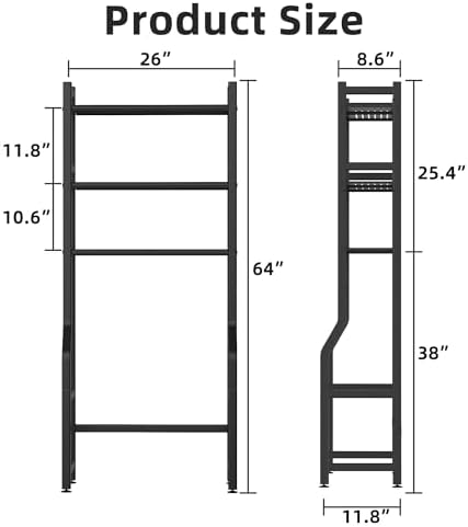 Livilord 3 Tier Over The Toilet Storage Rack with Toilet Paper Holder, Metal Freestanding Bathroom Shelves with 4 Hooks, Over Toilet Storage Shelf for Bathroom Storage, Black - Image 2