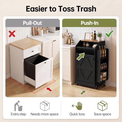 YESHOMY 13 Gallon Kitchen Trash Can Cabinet with Push Door (Black) - Image 6