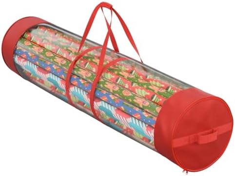 ProPik Gift Wrap Organizer, Wrapping Paper Storage Bag, Fits Holiday Papers 40 Inch Long, Holds Up To 24 Rolls, Heavy Duty Clear PVC Bag with Handles (Red & Clear) by ProPik