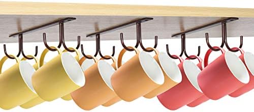 MOCOUM Under Cabinet Mug Rack, Rustic Mug Organizer Rack Cup Holder Under Shelf 12 Hanging Hooks Rack for Mugs, Coffee Cups and Kitchen Utensils Display (Brown-3 Pack-12 Hooks) - Image 2