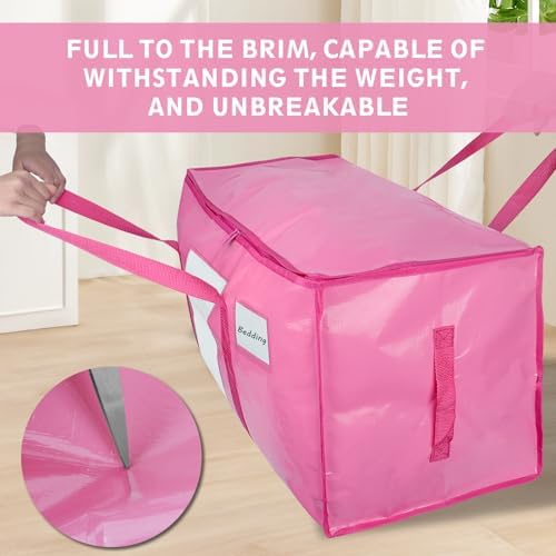 8 Pack Extra Large Moving Bags Heavy Duty 180GSM,130LBS 100L Totes with Visible Window, Zippers & Wrap-Around Handles, Waterproof Reusable, Alt to Moving Boxes, Pink - Image 5