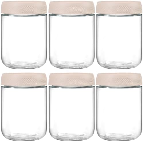 NETANY 6-pack 16oz Glass jars with Airtight Lids, Overnight Oats Containers with Lids, Wide mouth Mason Salad jars, Glass Food Storage Containers for Snacks Yogurt Spice Sugar-Beige by NETANY