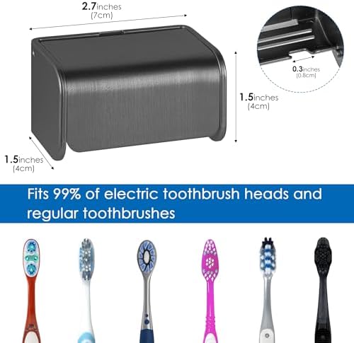 2 PCS Toothbrush Holder Wall Mounted with Cover for Bathroom, 2 Slots Toothbrush Storage Organizer for Shower, Self Adhesive Toothbrush Hanger Rack for Dorm, Cabinet (Brushed Grey) - Image 4