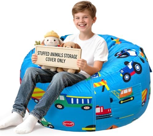 Lukeight Stuffed Animal Storage Bean Bag Chair Cover for Teens, Velvet Plush Toy Organizer Seat, Cover Only, No Filling Included, Long YKK Zipper, Side Pocket, XX-Large 36"D x 20"H by Lukeight