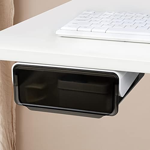 yuntop 1 Pcs Under Desk Drawer, Under Table Hidden Organizer, Plastic Self-adhesive Slide out Under Desk Storage Drawer for Office Dresser Home School Stationery Kitchen (Black) - Image 7