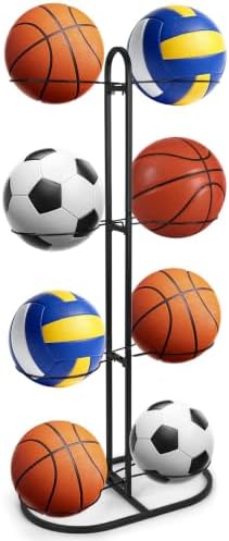 New Ball Storage Rack,Cube Ball Storage Holder，Basketball Football Holder Carbon Steel Heavy Duty Basketball Stand Painted Nail-Free Multi-Purpose Vertical Ball Rack (Double4) by Unknown