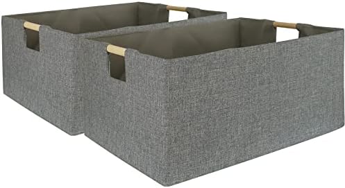 Gray Storage Bin for Shelves Rectangle Closet Baskets Foldable Box with Handles, Gray Storage Bins, Storage Boxes for Home Office Car Dormroom by FUULOXE