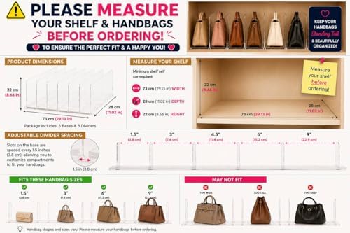 Adjustable Bag & Purse Organizer for Closet | Clear Shelf Dividers for Closet Organization, Vertical Handbag Separator for Sweater, Shirts & Clutches, Perfect for Bedroom, Living Room, Home - Image 2
