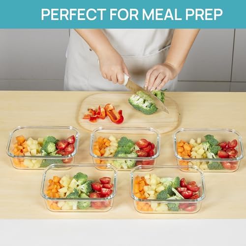 Vtopmart 5 Pack 35oz Glass Food Storage Containers with Lids, Multicolour - Image 3