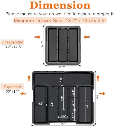 Spaclear Large Utensil Drawer Organizer Expandable Silverware Organizer for Kitchen Drawer Adjustable Cooking Utensil Holder Cutlery Flatware Tray Spatula Tools Gadgets Storage Dividers Plastic Black - Image 2