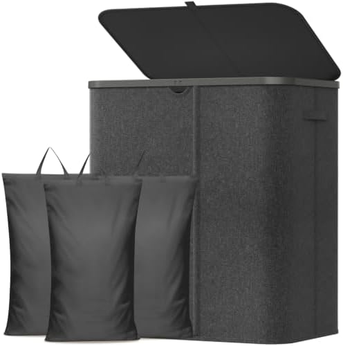 Lifewit 165L 3 Section Laundry Hamper with Lid, Laundry Basket, Dark Gray by Lifewit