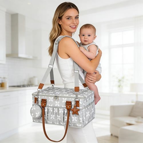 Moteph Diaper Caddy with Changing Mat, Large Baby Diaper Caddy Organizer with Lid, Portable Organizer Basket for Nursery and Car, Shoulder Strap and Pacifier Organizer - Image 2