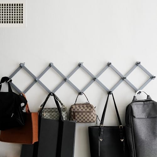 SKOLOO Accordion Wall Hanger with 16 Hooks, Modern Expandable Coat Rack Hat Rack for Wall, Solid Wooden, Dusty Gray Oak - Image 2