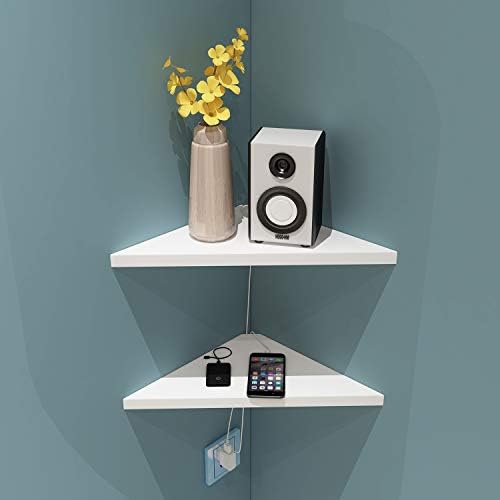 evron Corner Mounting Shelf Set of 2 – Easy to Install Floating Wall Shelves with Wood Grain Finish, Durable and Waterproof ABS Plastic for Kitchen, Bathroom, Living Room Home Décor - Image 2