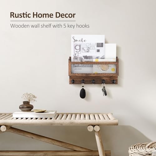 Nekon Mail and Key Holder for Wall Decorative, 11 Inch Mail Holder, Brown - Image 4