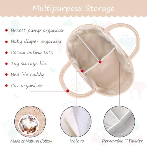 COMSE Large Cotton Rope Baby Diaper Caddy Organizer with Handles, Beige - Image 6