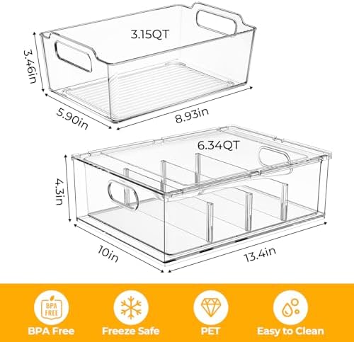 Refrigerator Organizer Bins with Pull-out Drawer 6 Pack Stackable Clear Fridge Drawer Organizer Fruit Vegetable Storage Containers for Kitchen Pantry Organization (2 Large+4 Medium) - Image 2