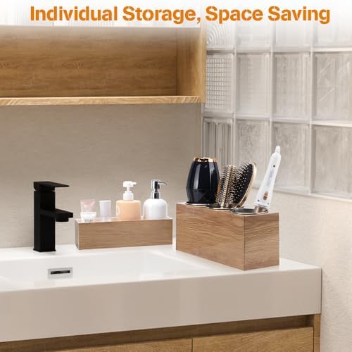 GFWARE Hot Hair Styling Tool Organizer with 3 Stainless Steel Cups, Wood - Image 4