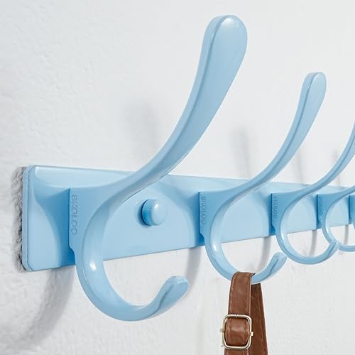SKOLOO Wall Mounted Coat Rack - 6 Hooks, Heavy Duty, Stainless Steel, Metal Wall Hangers, Sturdy Coat Hooks for Hanging Coats, Jacket, Clothes, Hat, Blue - Image 3