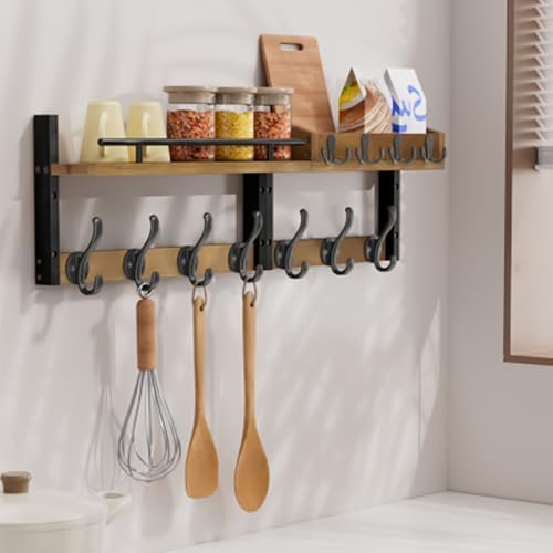 29 inch Coat Rack Wall Mount with Shelf, Entryway Wall Shelf with Hooks, Heavy Duty Coat Hanger Wall Mount with Key Holders and Mail Organizer for Living Room, Bedroom, Wooden Brown & Black - Image 7
