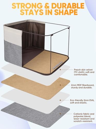 BALEINE 2 Pack Fabric Closet Storage Bins for Shelves, Linen Closet Organizers and Storage, Decorative Baskets for Organizing, Shelf, Clothes, Home, Office (Grey, 12"x8"x8") - Image 3