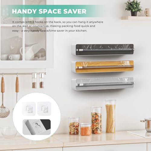 Magnetic Plastic Wrap Dispenser with Cutter - Practical Refillable Aluminum Tin Foil and Plastic Wrap Organizer for Drawer, Including an Extra Roll of 12"X 164' Food Cling Film - Black - Image 5