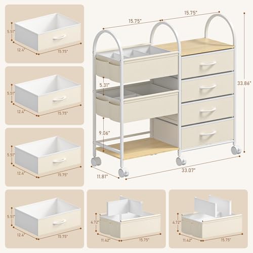 Baby Organizer and Storage Cart, 4-Tier Rolling Utility Cart with Wheels, Dividers and Drawers, Easy to Assemble for Nursery, Bedroom & Changing Table, White - Image 2