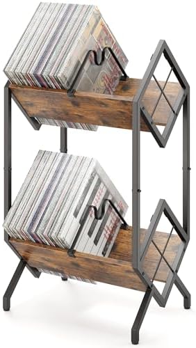 RUILALIFE 2-Tier-Vinyl-Record-Storage-Holder With Dividers, Metal Album storage for vinyl records display Shelf, Vintage 160-200 LP Storage Shelf Stand by RUILALIFE