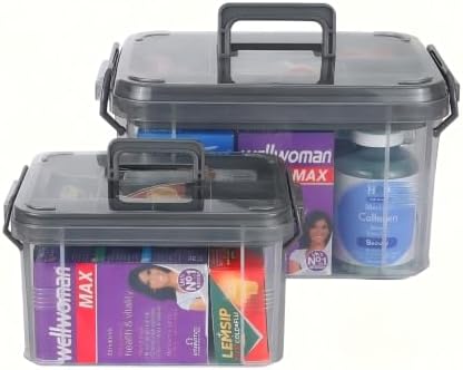HEY FOLY Set of 2 Medicine Organizer - Plastic Storage Box with Handle Grey by HeyFoly