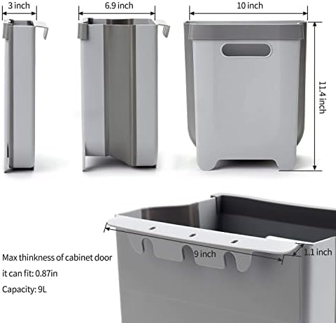 Hanging Collapsible Trash Can - 9L Wall Mounted Foldable Waste Bin for Kitchen Cabinet Door - Quickly Clean Counter, Sink, Bathroom - RV, Car, Camping Folding Garbage Basket (Gray) - Image 7