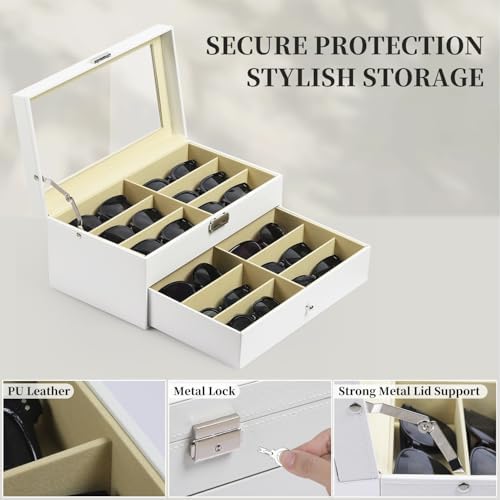 AUTOARK Leather 12 Piece Eyeglasses Storage Display Case,White,AW-053 - Image 3