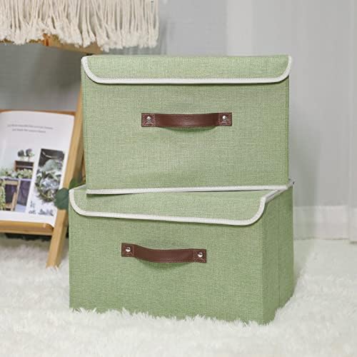 ANMINY Fabric Storage Box Bins with Lids, Green, 13"x9"x7.9", 2 Pack - Image 2