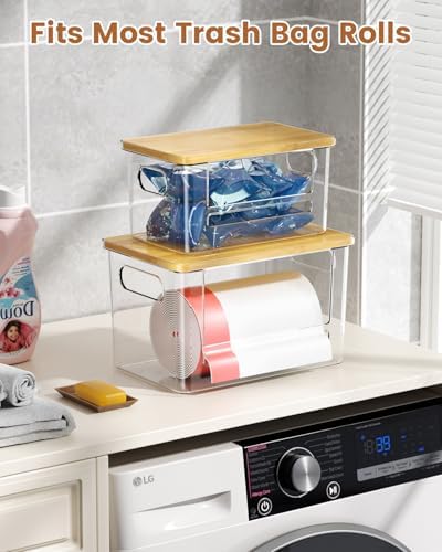 Trash Bag Dispenser 2 Pack (XL+S) - Trash Bag Holder with Bamboo Top - Image 5