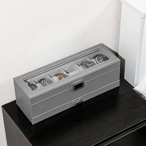 ProCase Watch Box, 6 Slot Watch Display Case with Drawer -Grey - Image 5